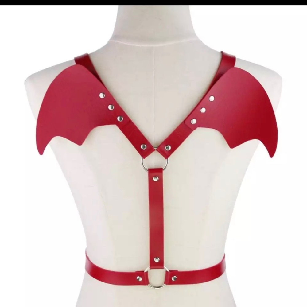 Demon Wings Red Leather Chest Harness